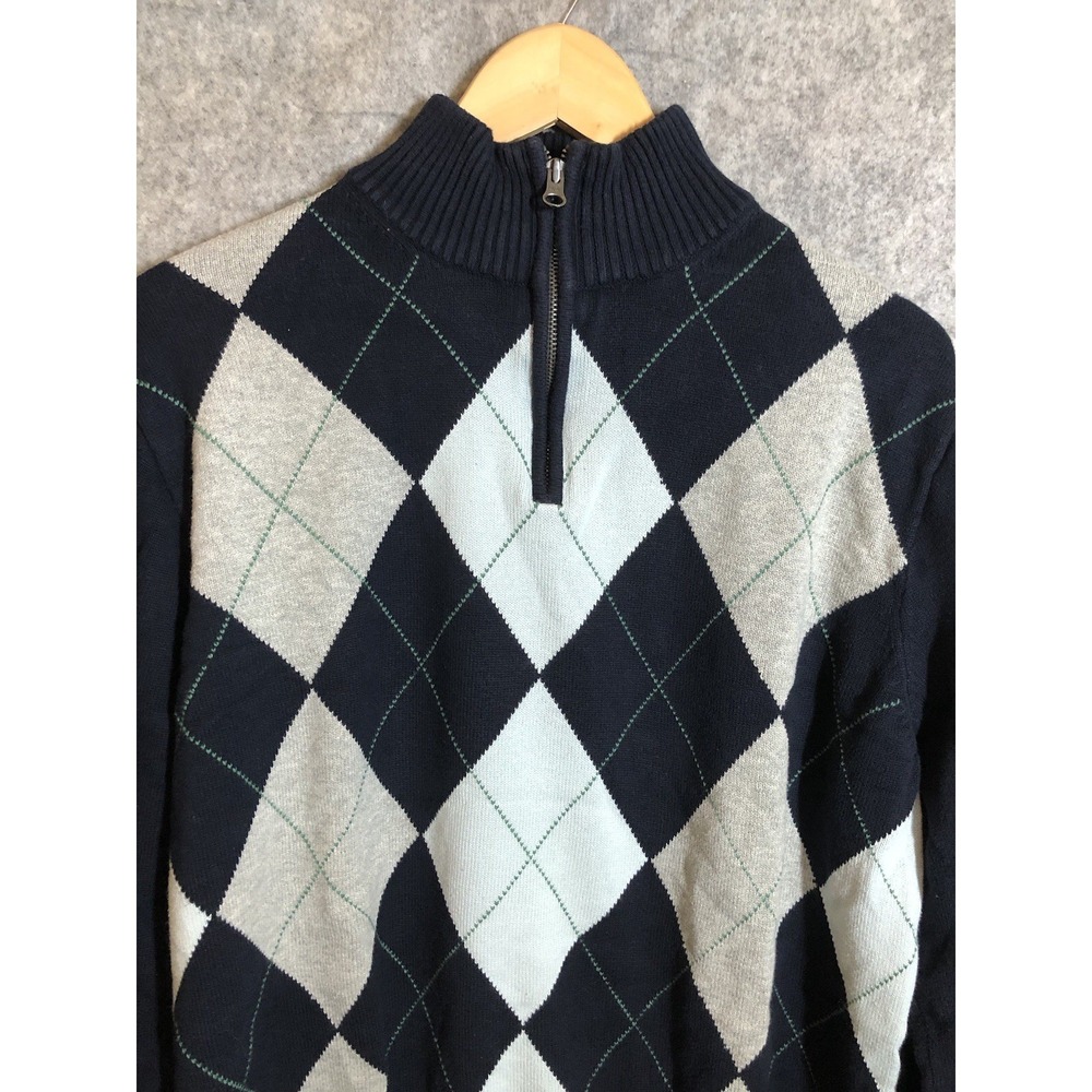 J.Crew Sweater Extra Large Mens Blue Argyle 1/4 Zip Office Career Casual